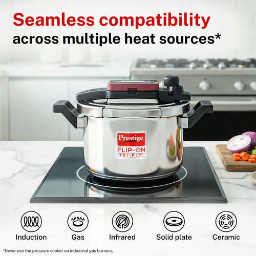  Prestige Flip-On Tri-Ply Stainless Steel Pressure Cooker 3 L 180M With Glass Lid - Detail View